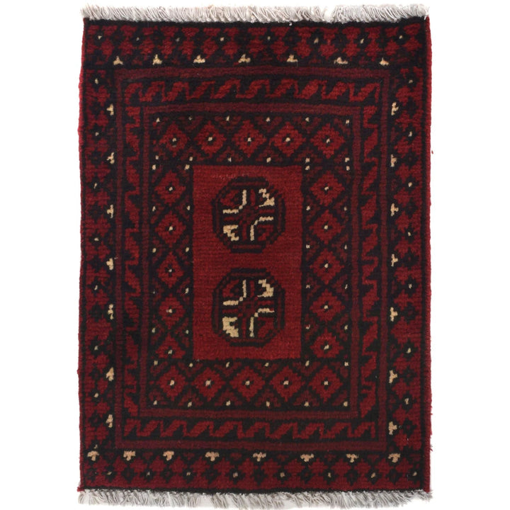 Red Afghan Oriental Rug 1' 7" x 2' 2" Hand-Knotted | No. AL73598
