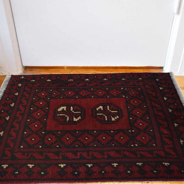 Red Afghan Oriental Rug 1' 7" x 2' 2" Hand-Knotted | No. AL73598
