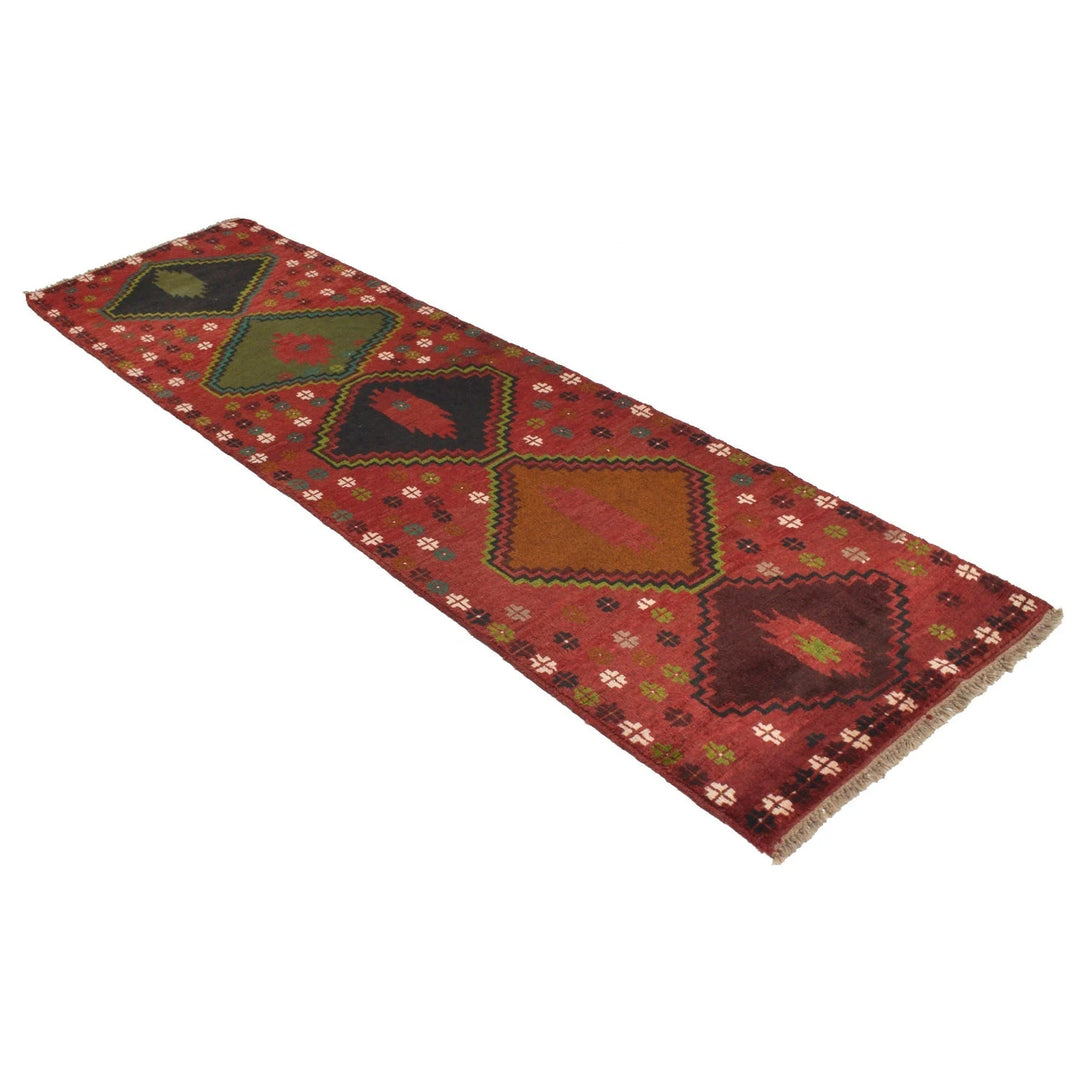 Red Afghan Baluchi Rug 2' 6" x 9' 5" Hand-Knotted | No. AL73626