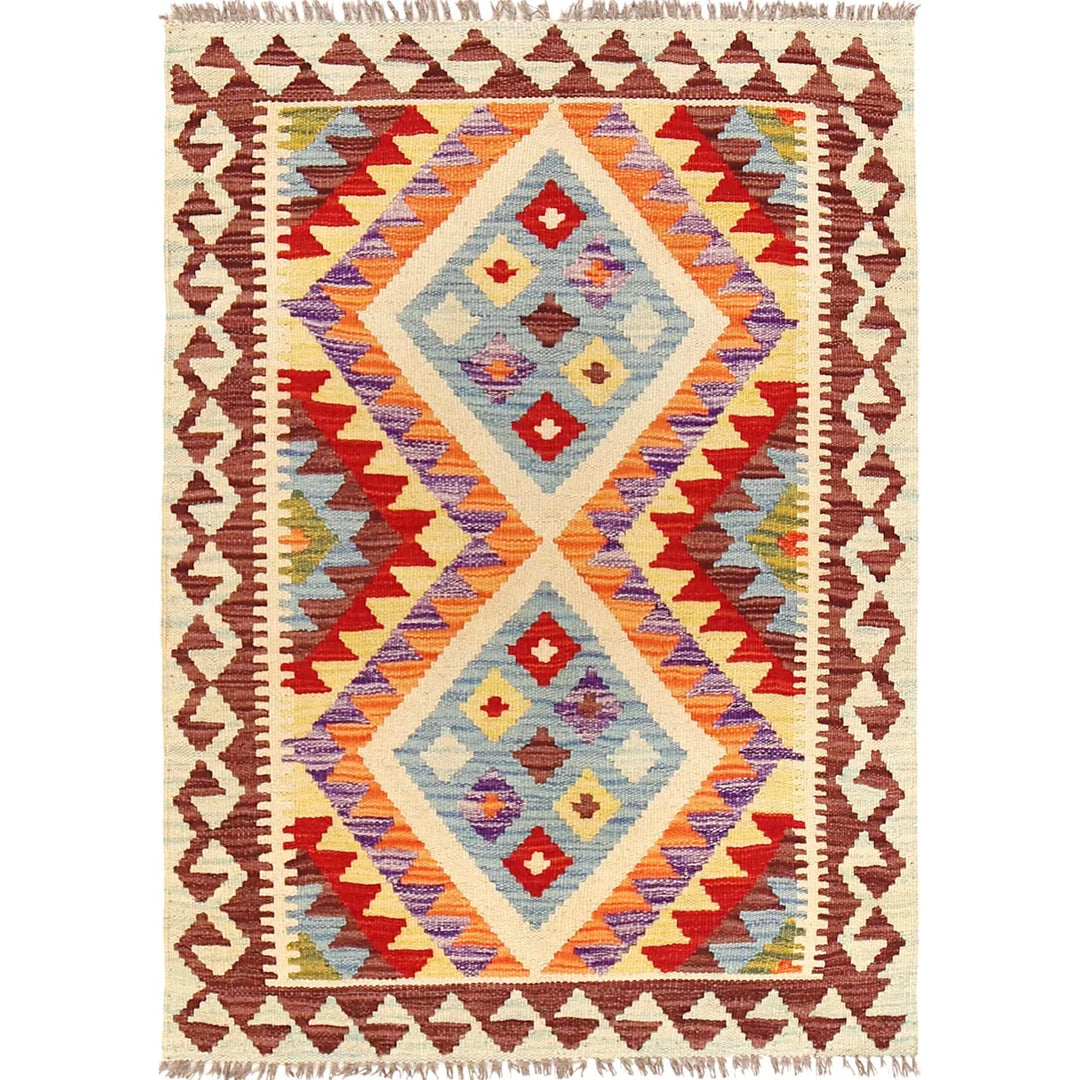 Afghan Vegetable Kilim Rug 2' 7" x 3' 8" Flat-Weave | No. AL73651