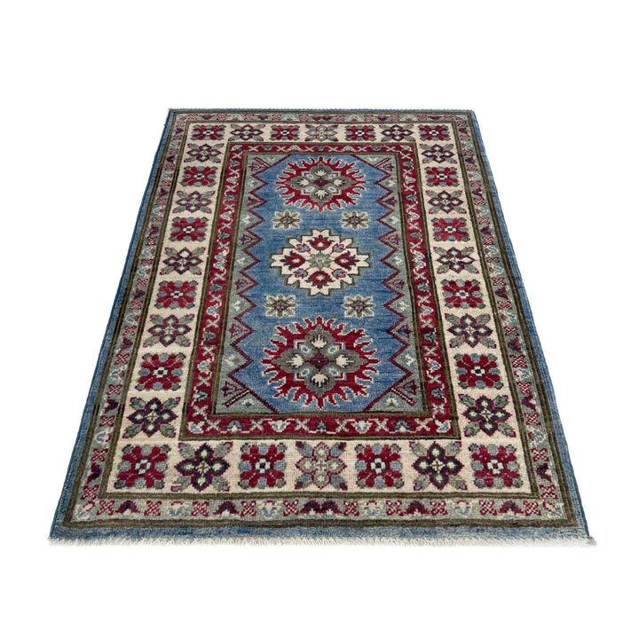 Blue Afghan Kazak Rug 2' 8" x 4' 2" Hand-Knotted | No. AL73657