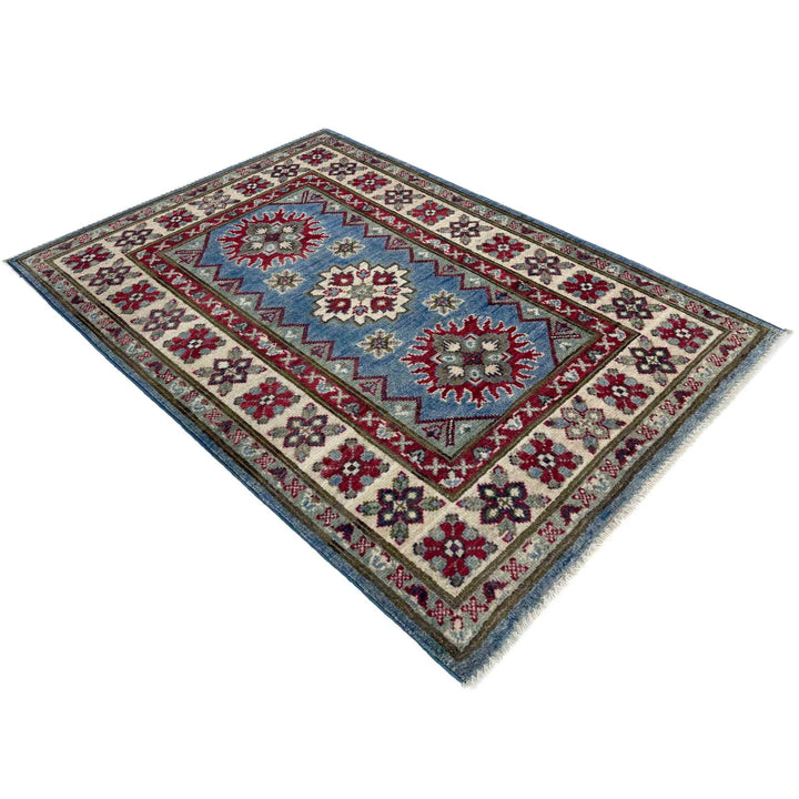 Blue Afghan Kazak Rug 2' 8" x 4' 2" Hand-Knotted | No. AL73657