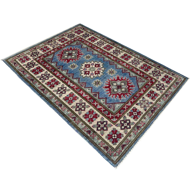 Blue Afghan Kazak Rug 2' 8" x 4' 2" Hand-Knotted | No. AL73657