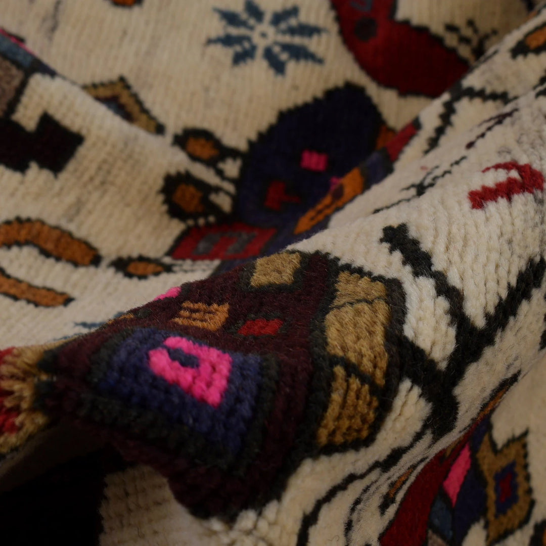 Ivory Afghan War Rug 3' 3" x 4' 10" Hand-Knotted | No. AL73658