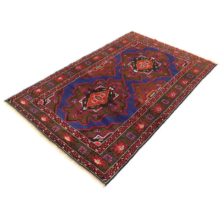 Blue Afghan Baluchi Rug 3' 9" x 6' 2" Hand-Knotted | No. AL73670