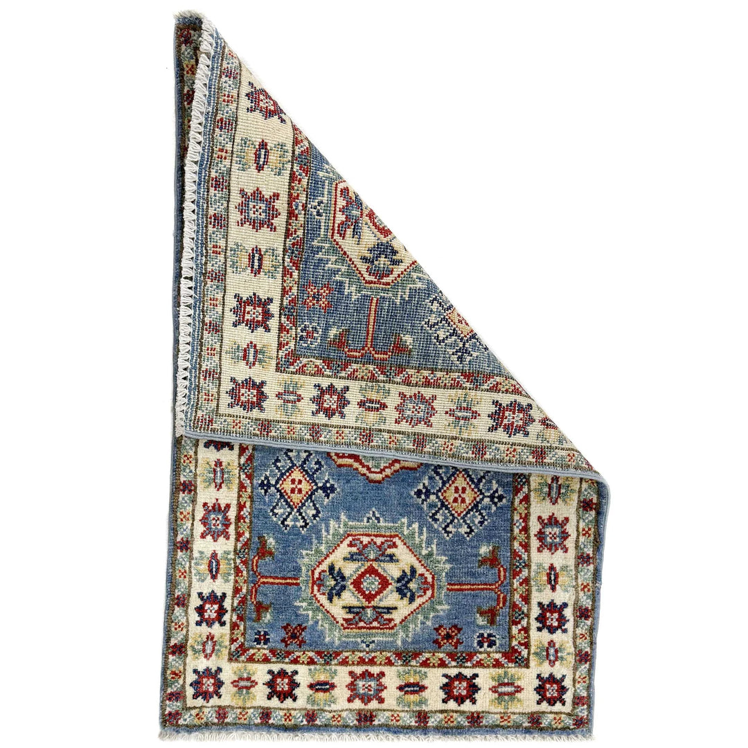 Blue Afghan Kazak Rug 1' 9" x 2' 11" Hand-Knotted | No. AL73779
