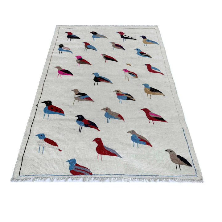 Beige Pakistani Embroidery Kelim Rug 3' 3" x 5' 9" Hand-Knotted | No. AL73874