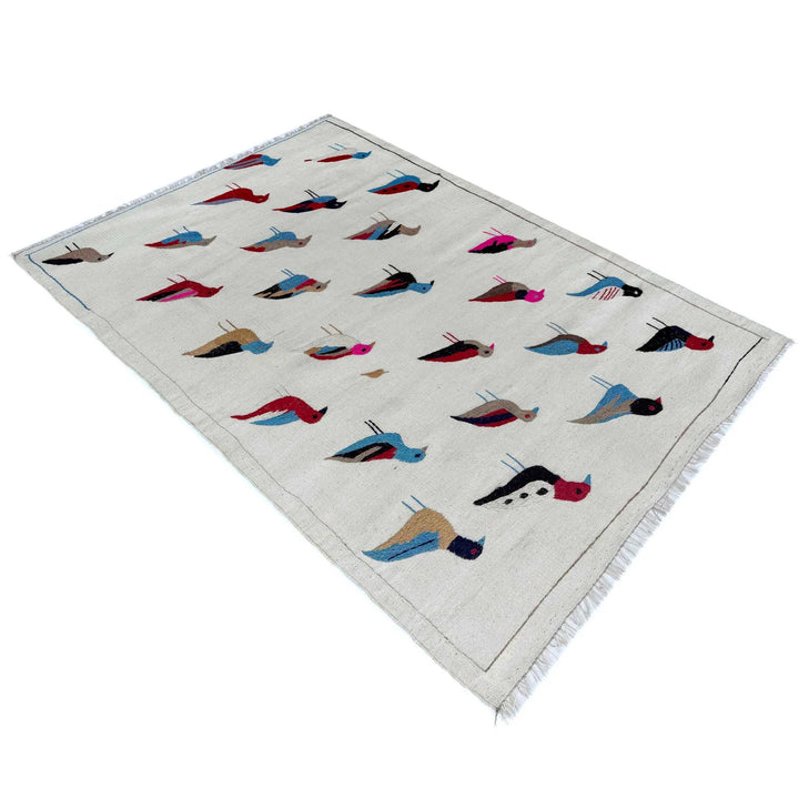 Beige Pakistani Embroidery Kelim Rug 3' 3" x 5' 9" Hand-Knotted | No. AL73874