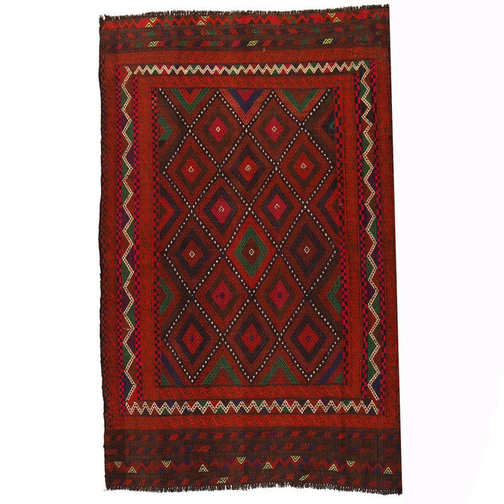 Afghan Suzuni Geometric Rug 4' 4" x 6' 7" Flat-Weave | No. AL73895