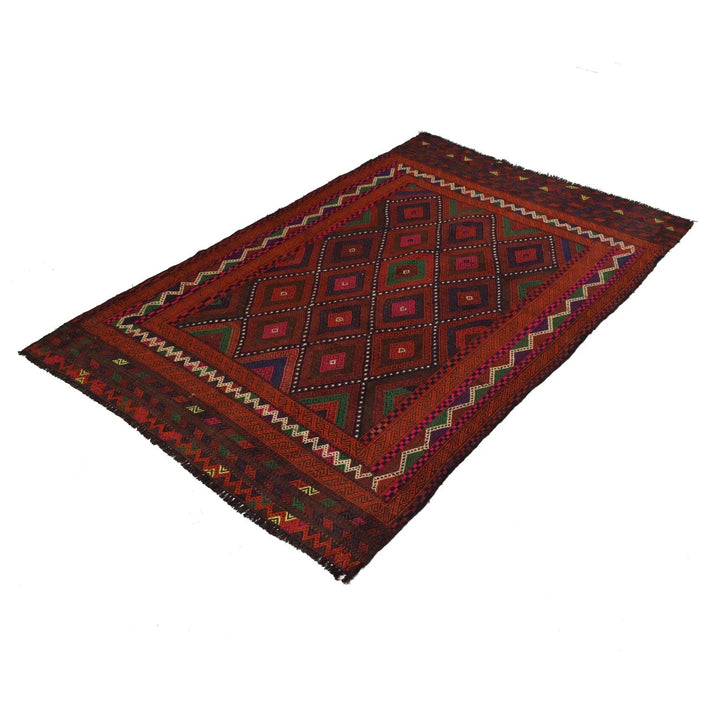 Afghan Suzuni Geometric Rug 4' 4" x 6' 7" Flat-Weave | No. AL73895