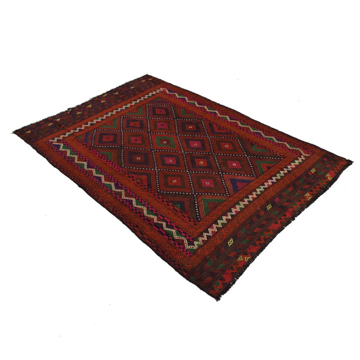 Afghan Suzuni Geometric Rug 4' 4" x 6' 7" Flat-Weave | No. AL73895