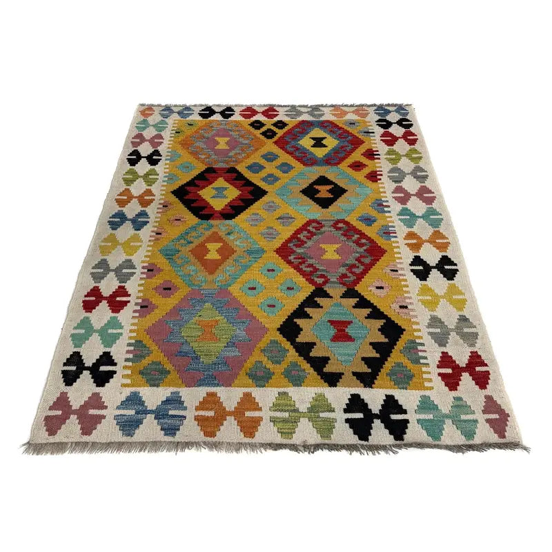 Multicolor Afghan Vegetable Kilim Rug 3' 7" x 5' 0" Flat-Weave | No. AL73924