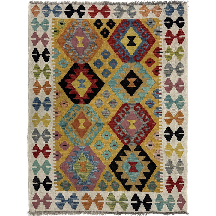 Multicolor Afghan Kilim Rug 3'7" x 5'0" Flat-Weave