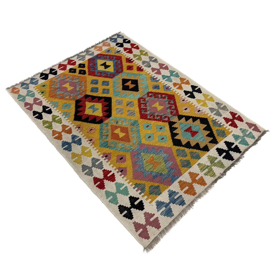 Multicolor Afghan Kilim Rug 3'7" x 5'0" Flat-Weave view