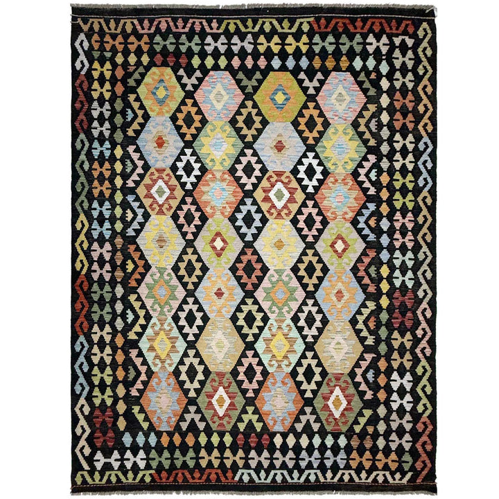 Afghan Vegetable Kilim Rug 6' 11" x 9' 9" Flat-Weave | No. AL739774