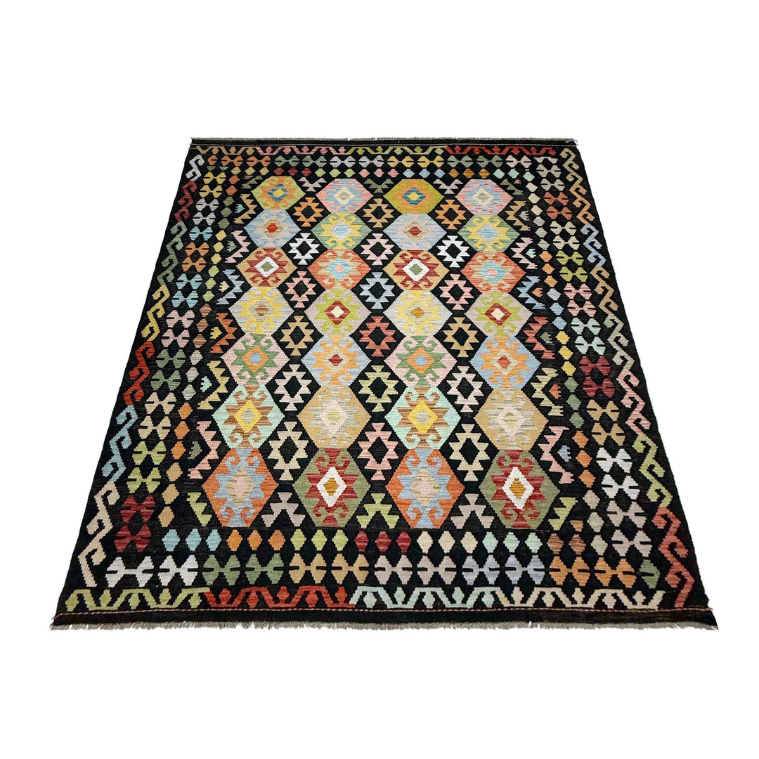 Afghan Vegetable Kilim Rug 6' 11" x 9' 9" Flat-Weave | No. AL739774