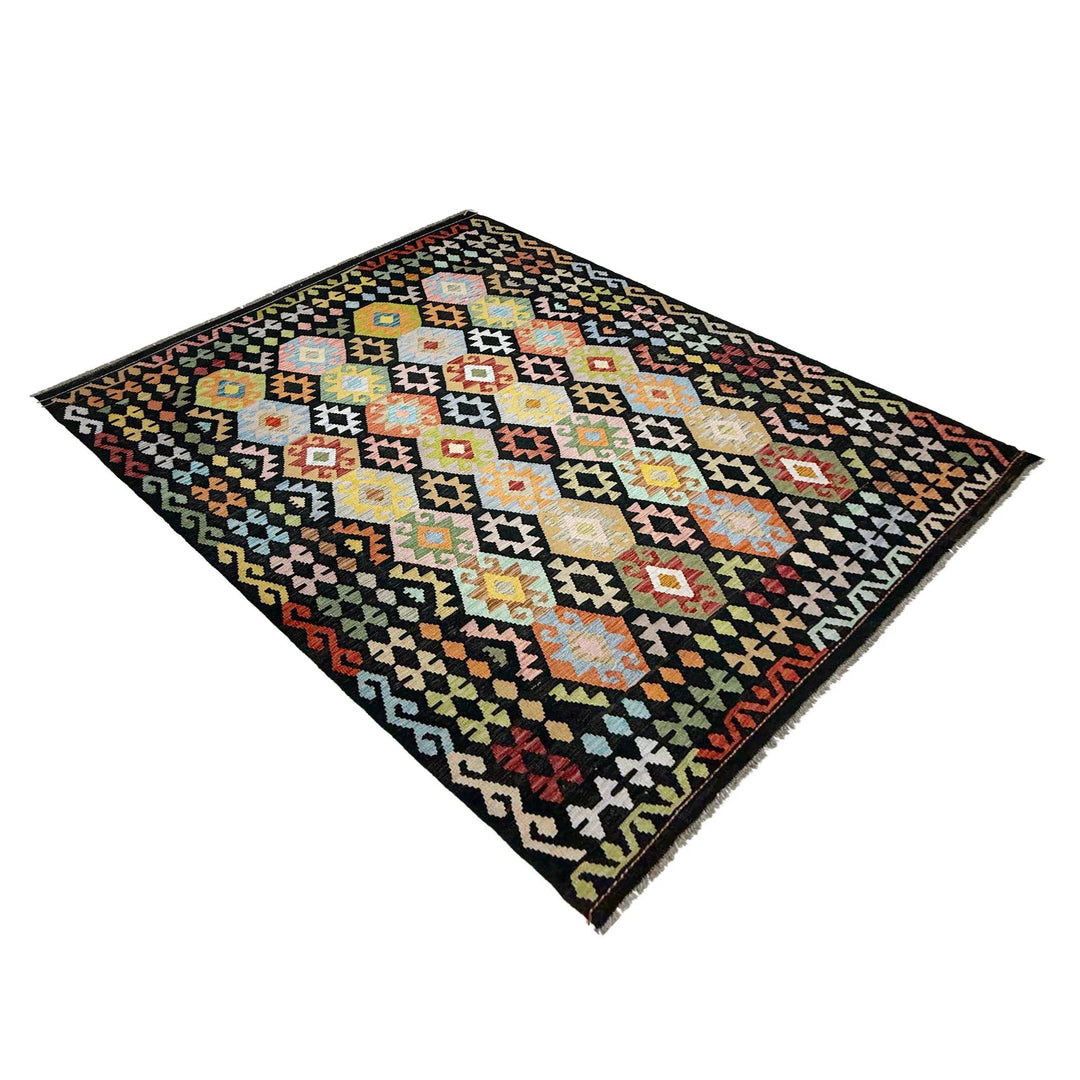 Afghan Vegetable Kilim Rug 6' 11" x 9' 9" Flat-Weave | No. AL739774