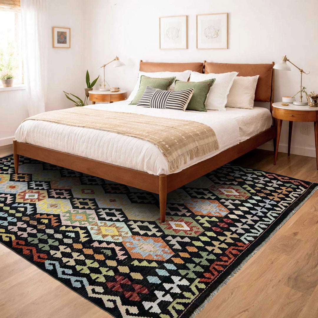 Afghan Vegetable Kilim Rug 6' 11" x 9' 9" Flat-Weave | No. AL739774