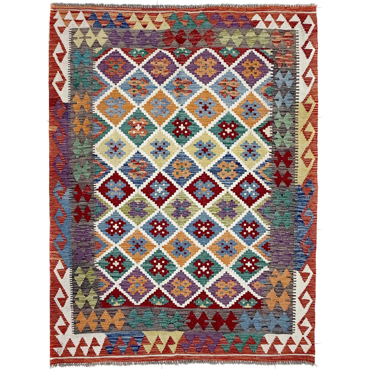 Multicolor Afghan Vegetable Kilim Rug 4' 8" x 6' 3" Flat-Weave | No. AL73982