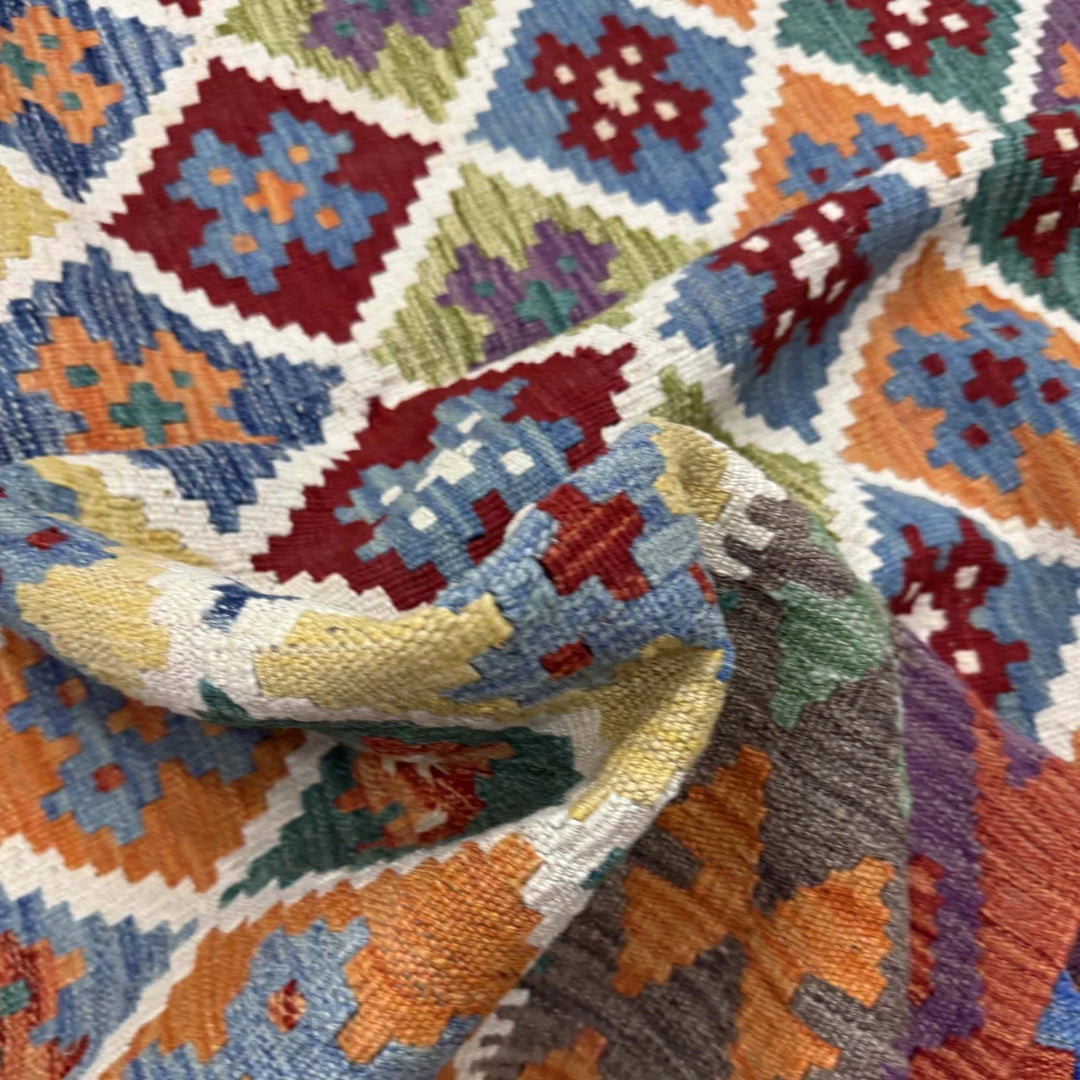 Multicolor Afghan Kilim Rug 4'8" x 6'3" Flat-Weave | No. AL73982