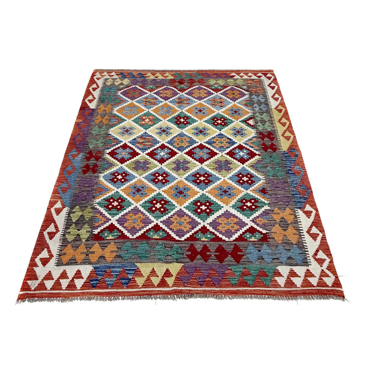 Multicolor Afghan Vegetable Kilim Rug 4' 8" x 6' 3" Flat-Weave | No. AL73982
