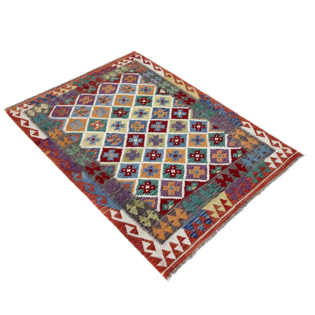Multicolor Afghan Vegetable Kilim Rug 4' 8" x 6' 3" Flat-Weave | No. AL73982