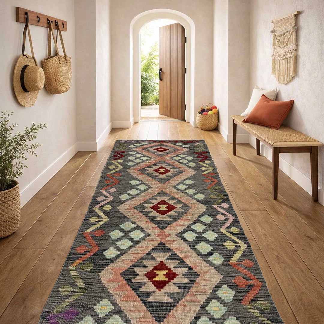 Afghan Vegetable Kilim Rug 2' 3" x 7' 2" Flat-Weave | No. AL739839