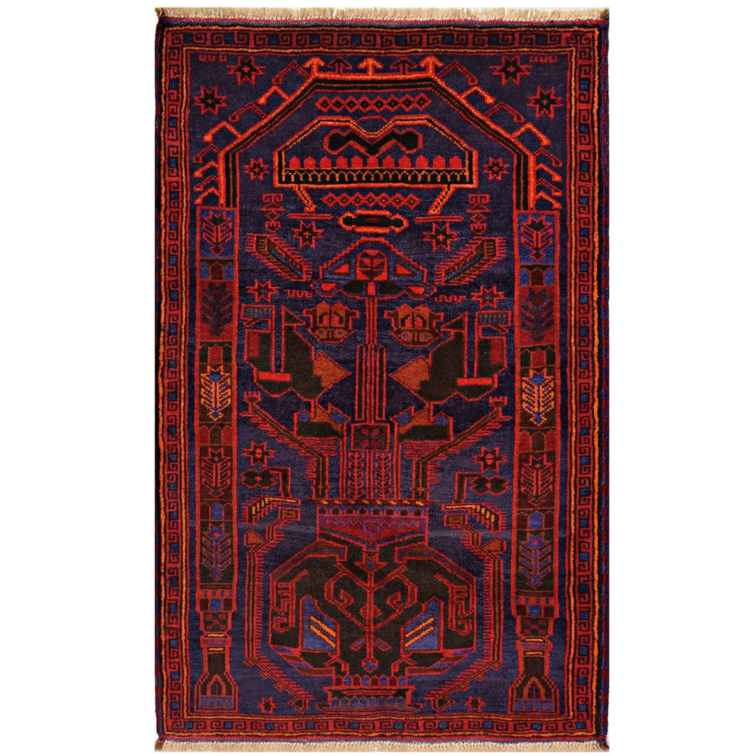 Afghan Baluchi Rug 3'2" x 4'8" Hand-Knotted | No. AL73993
