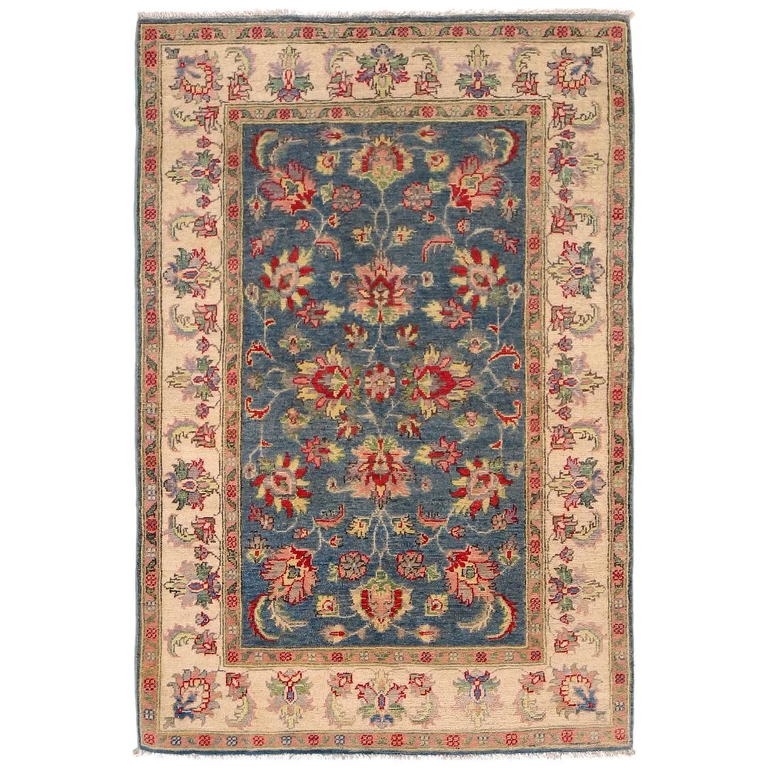 Blue Afghan Kazak Rug 3' 11" x 5' 10" Hand-Knotted | No. AL73997