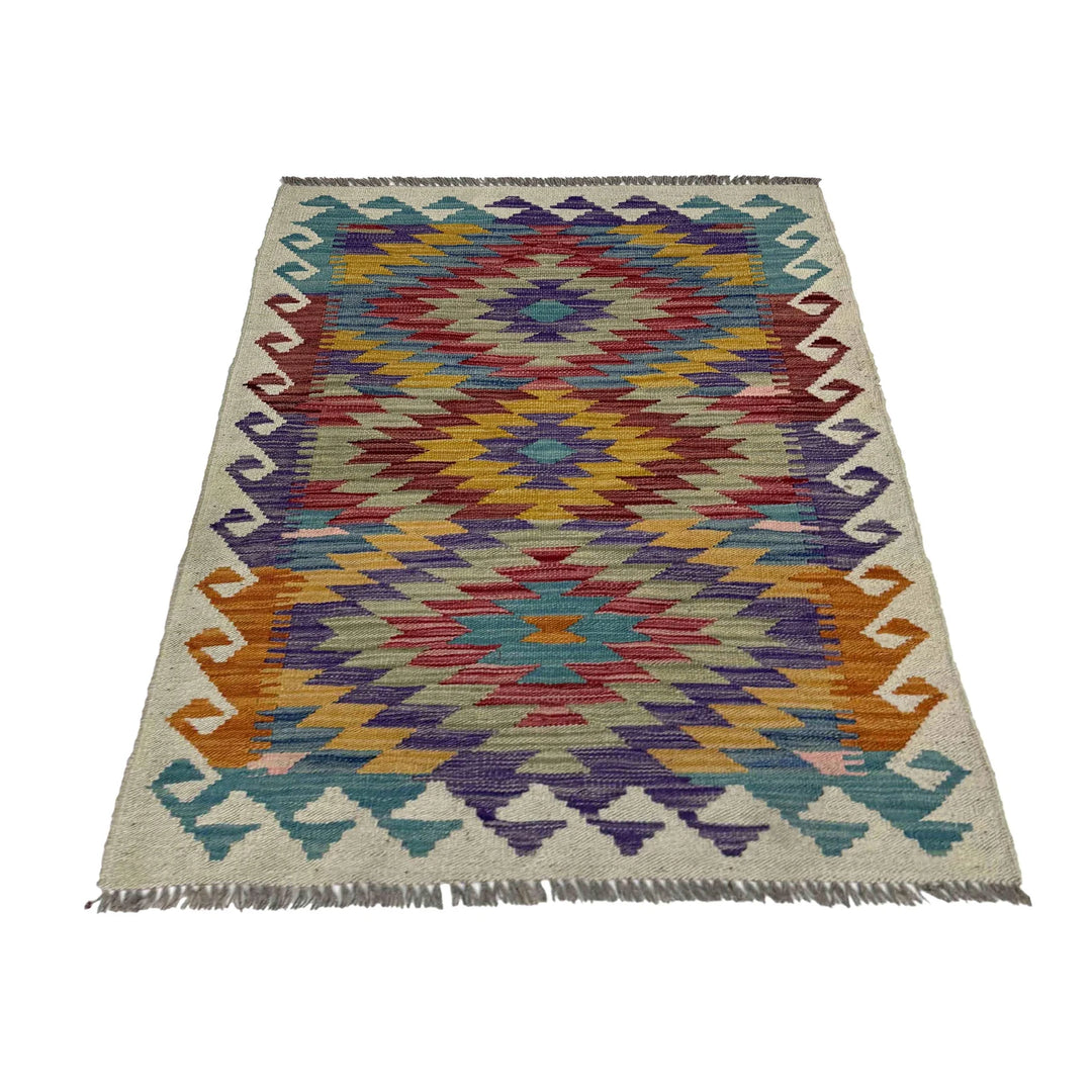 Afghan Vegetable Kilim Rug 2' 7" x 3' 10" Flat-Weave | No. AL740020