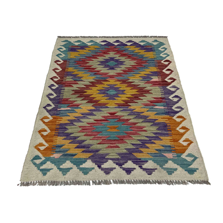 Afghan Vegetable Kilim Rug 2' 7" x 3' 10" Flat-Weave | No. AL740020