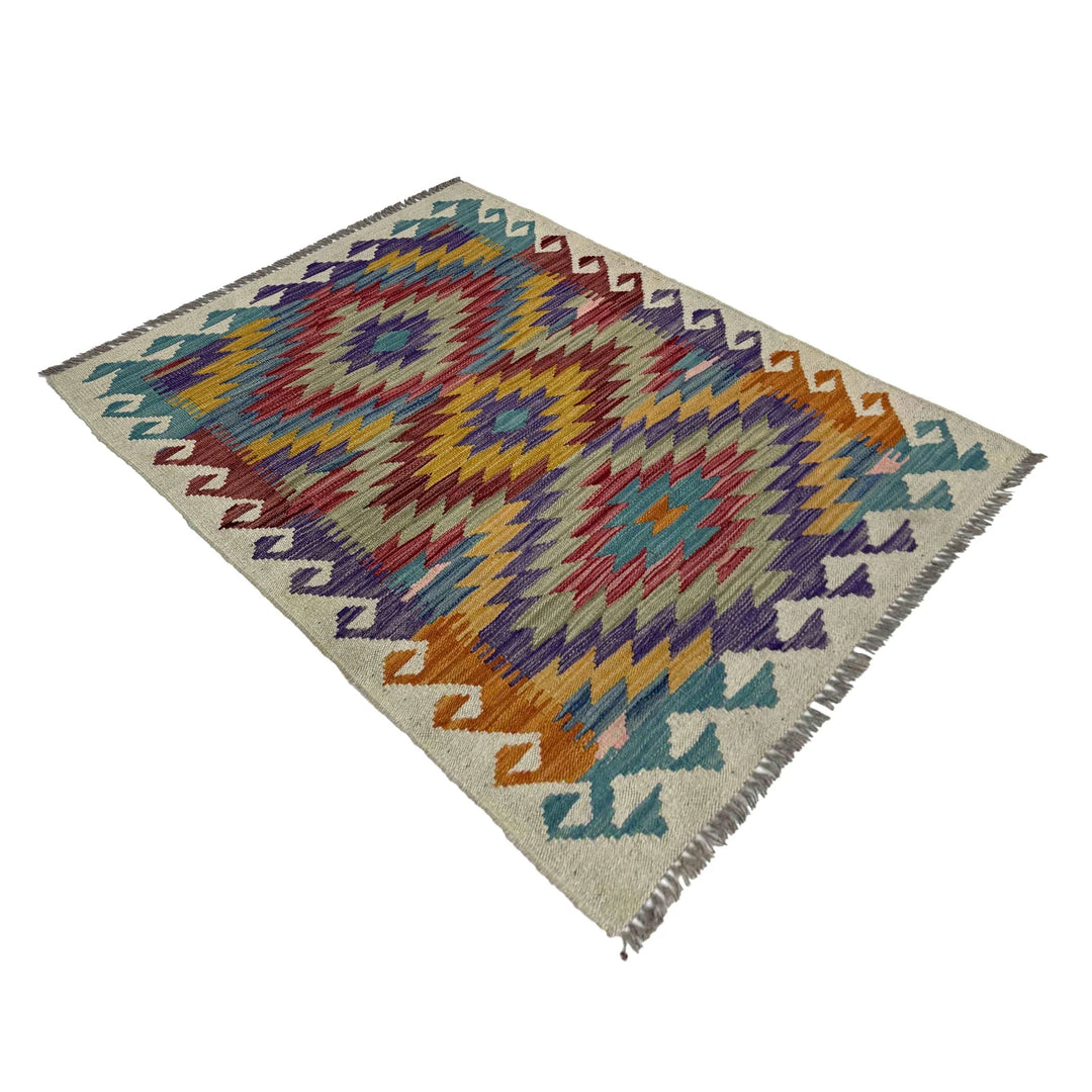 Afghan Vegetable Kilim Rug 2' 7" x 3' 10" Flat-Weave | No. AL740020