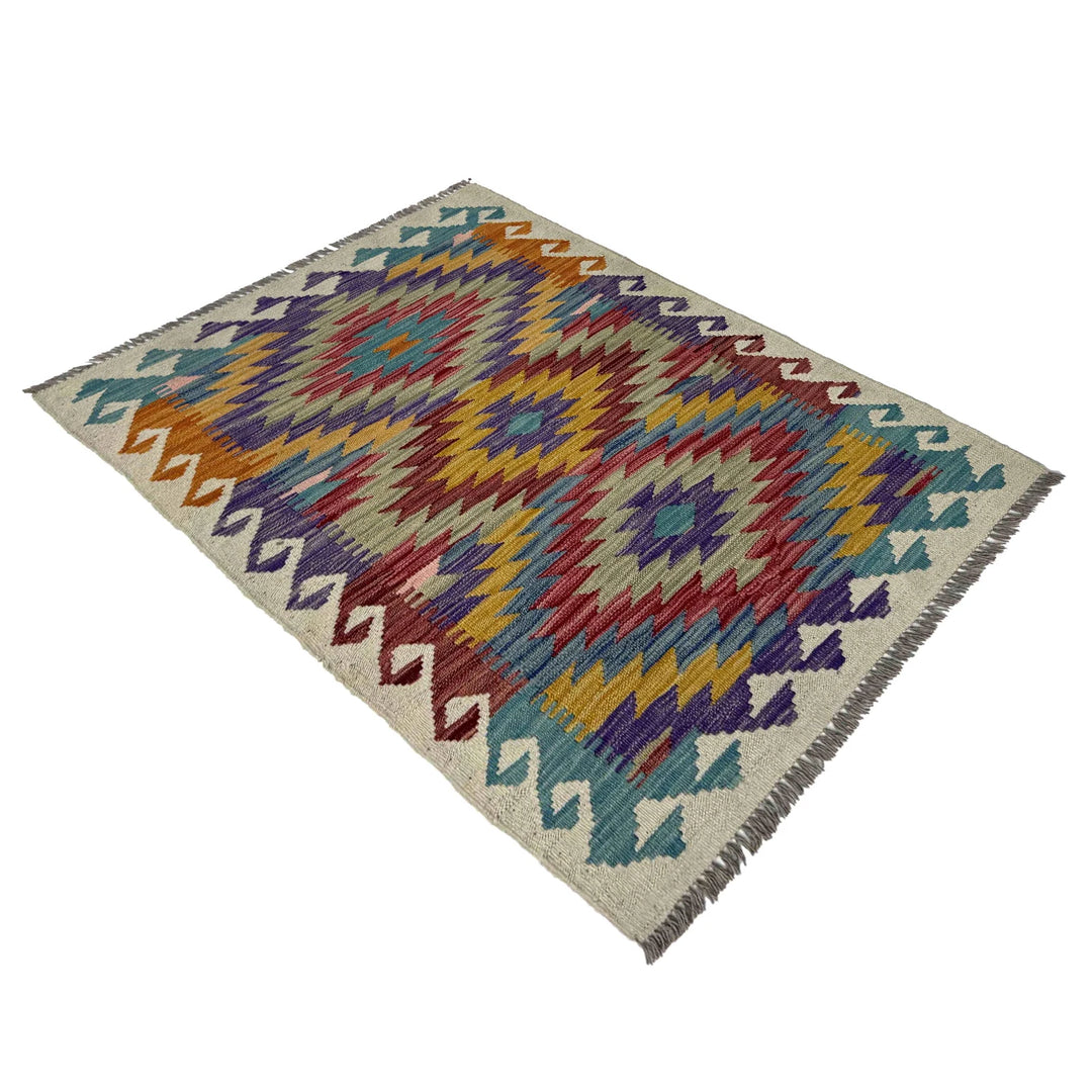 Afghan Vegetable Kilim Rug 2' 7" x 3' 10" Flat-Weave | No. AL740020
