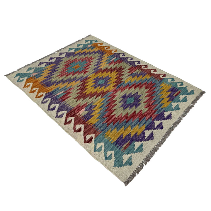 Afghan Vegetable Kilim Rug 2' 7" x 3' 10" Flat-Weave | No. AL740020