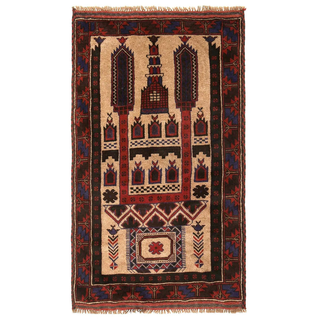 Beige Afghan Prayer Rug 2' 9" x 4' 6" Hand-Knotted | No. AL74062