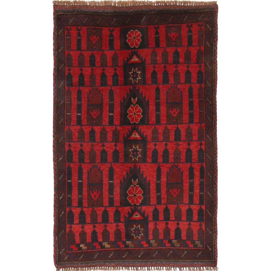 Afghan Prayer Rug 2'9" x 4'4" Hand-Knotted | No. AL74097