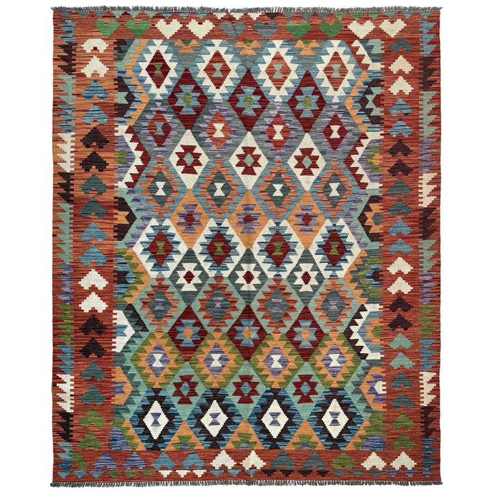 Afghan Vegetable Kilim Rug 6' 5" x 9' 7" Flat-Weave | No. AL74108