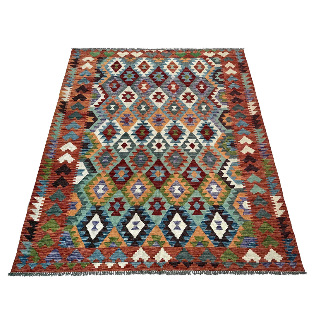 Afghan Vegetable Kilim Rug 6' 5" x 9' 7" Flat-Weave | No. AL74108