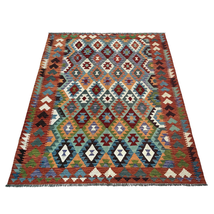 Afghan Vegetable Kilim Rug 6' 5" x 9' 7" Flat-Weave | No. AL74108