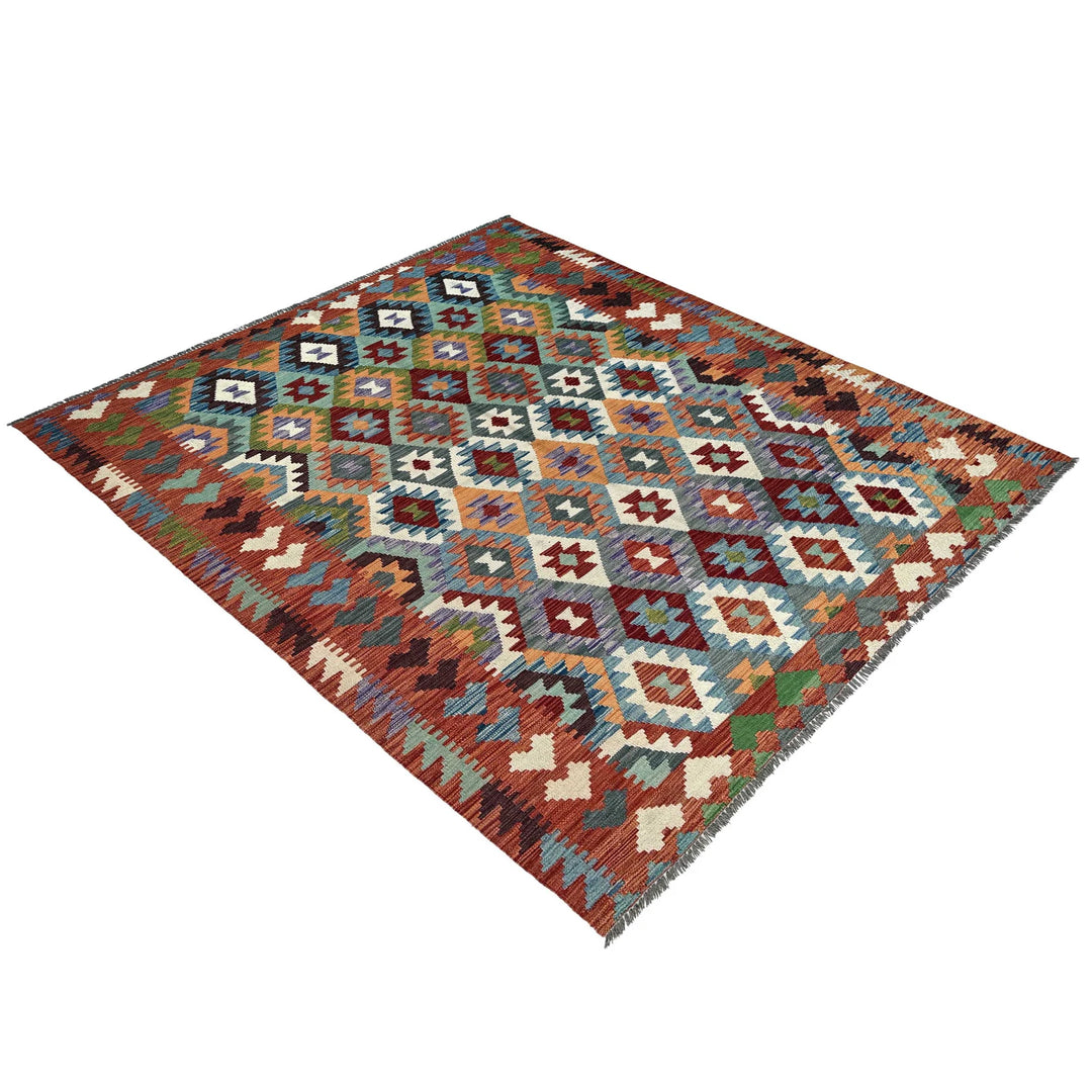 Afghan Vegetable Kilim Rug 6' 5" x 9' 7" Flat-Weave | No. AL74108