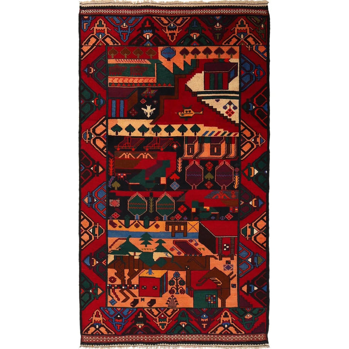 Afghan Pictorial Rug 3' 8" x 6' 6" Hand-Knotted | No. AL74120