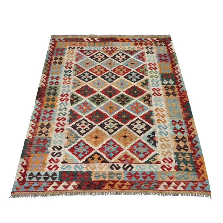 Afghan Kilim Rug 5' 1" x 6' 7" Flat-Weave | No. AL74164