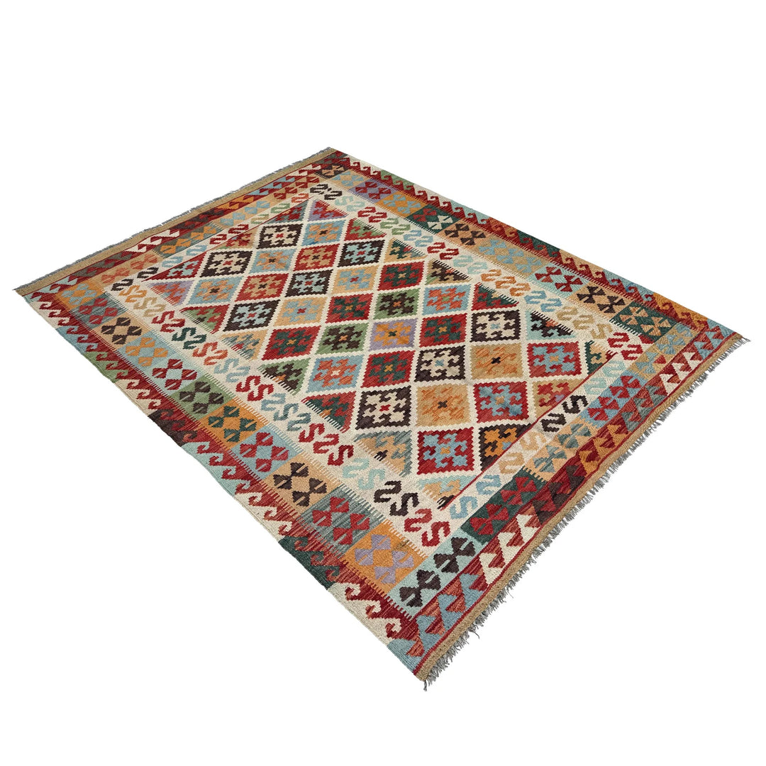 Afghan Kilim Rug 5' 1" x 6' 7" Flat-Weave | No. AL74164