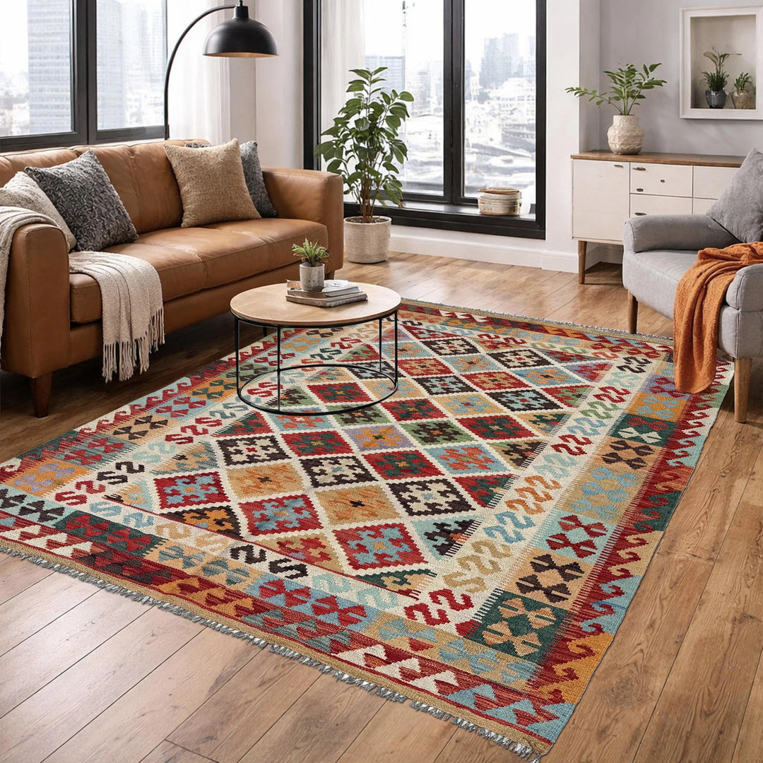 Afghan Kilim Rug 5' 1" x 6' 7" Flat-Weave | No. AL74164