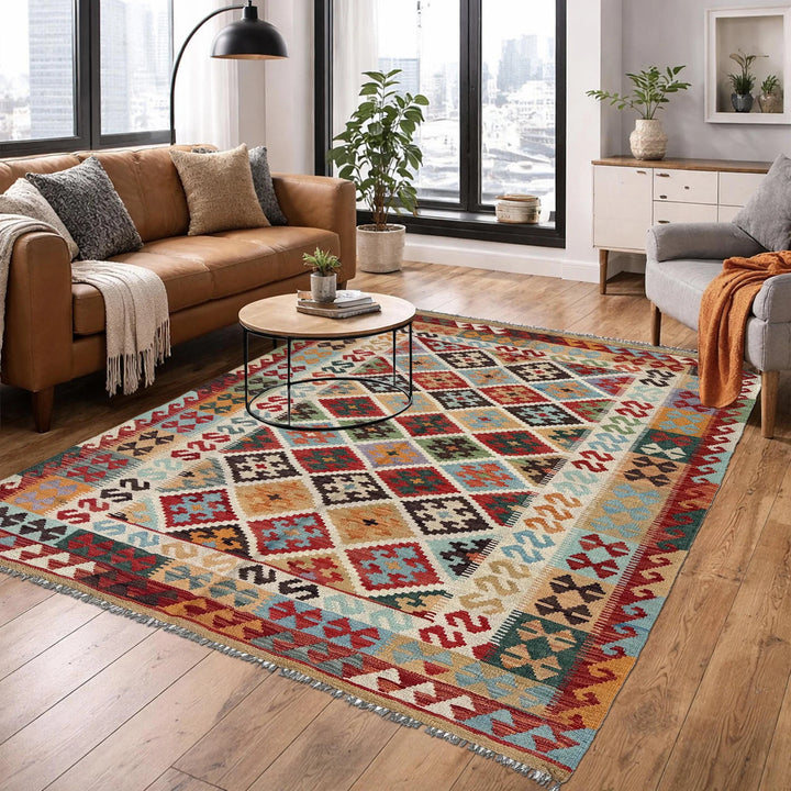 Afghan Kilim Rug 5' 1" x 6' 7" Flat-Weave | No. AL74164
