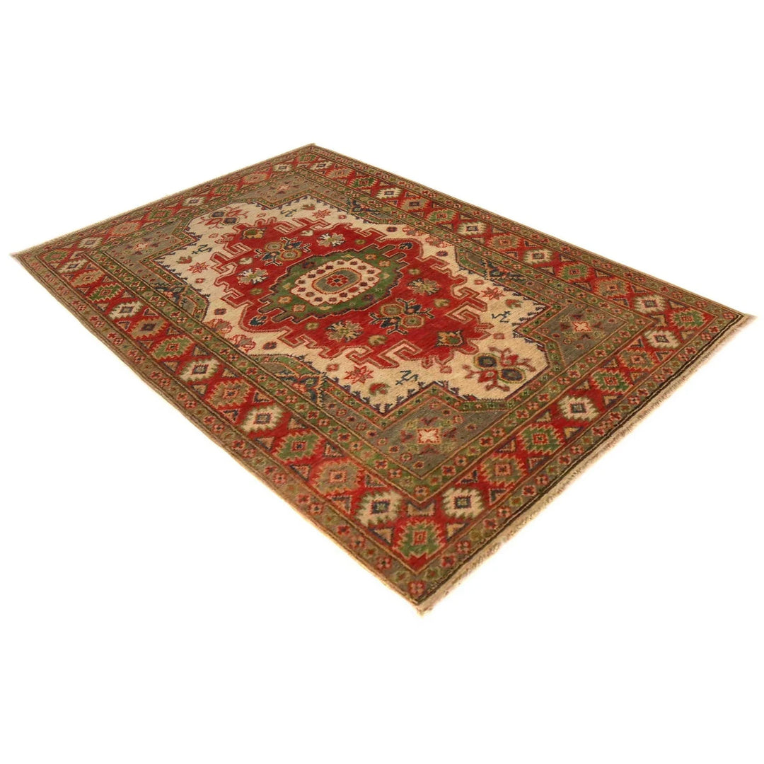 Afghan Heriz Rug 3' 3" x 4' 10" Hand-Knotted | No. AL74210