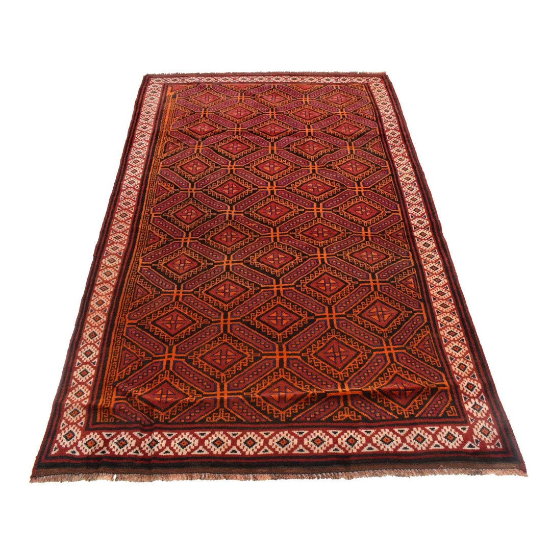 Red Afghan Baluchi Rug 4' 6" x 7' 5" Hand-Knotted | No. AL74212