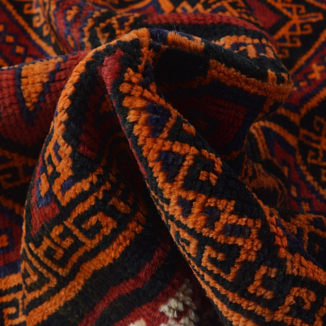 Red Afghan Baluchi Rug 4' 6" x 7' 5" Hand-Knotted | No. AL74212