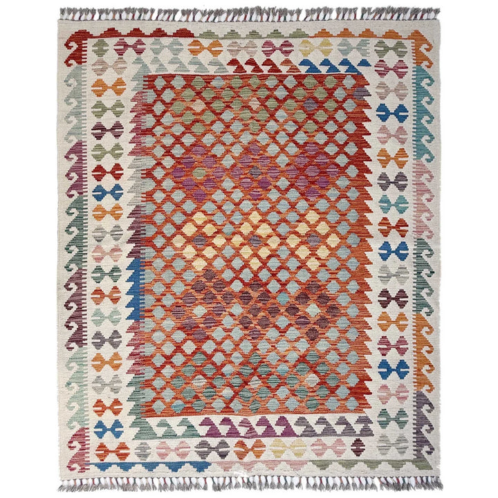Afghan Vegetable Kilim Rug 5' 1" x 6' 7" Flat-Weave | No. AL74220