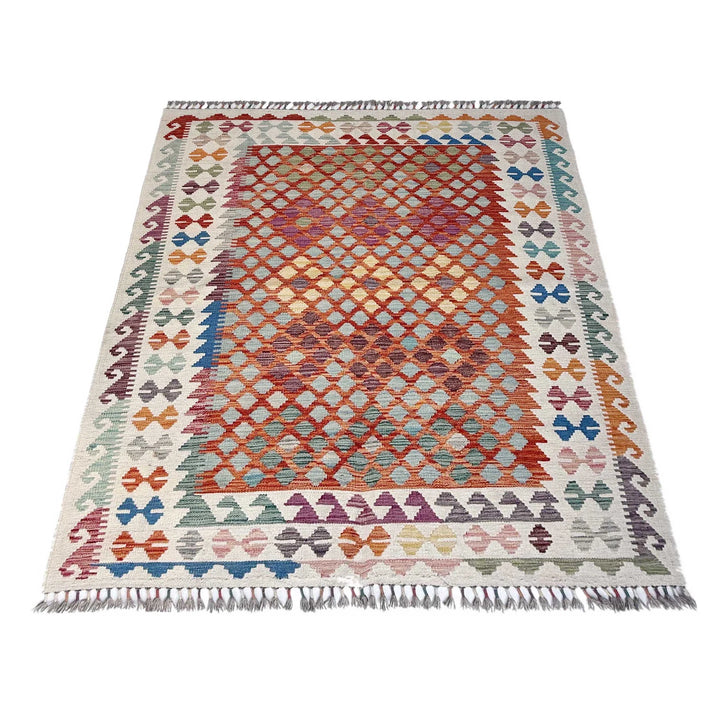 Afghan Vegetable Kilim Rug 5' 1" x 6' 7" Flat-Weave | No. AL74220
